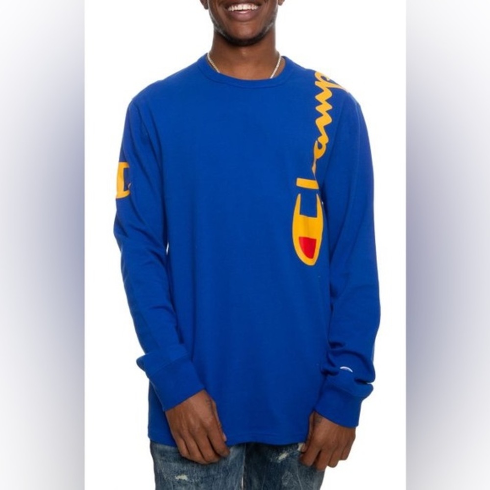 Champion Men’s Heritage Blue Long Sleeve T-Shirt In Size 2XL